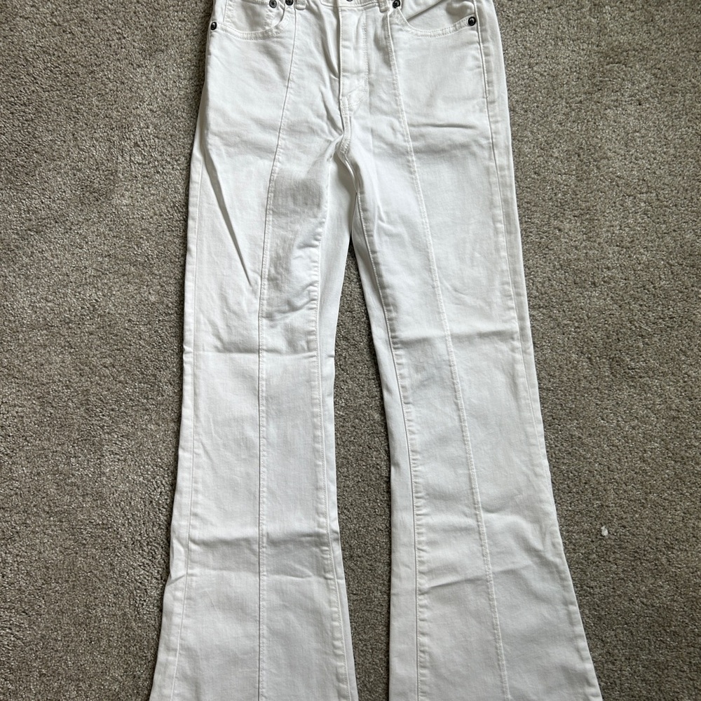 American Eagle Outfitters Cream Flare Jeans